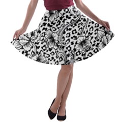 Vector-eclectic-fabric-seamless-pattern-animal-background-with-baroque-ornament A-line Skater Skirt by Sobalvarro