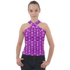 Digital Violet Cross Neck Velour Top by Sparkle