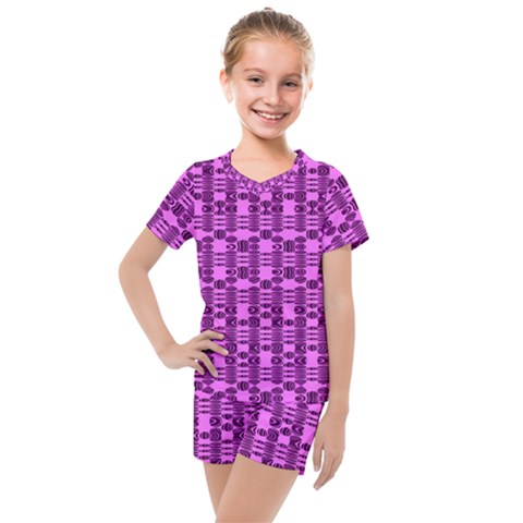 Digital Violet Kids  Mesh Tee And Shorts Set by Sparkle