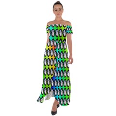 Geometric Balls Off Shoulder Open Front Chiffon Dress by Sparkle