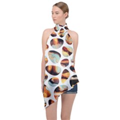 Gems Halter Asymmetric Satin Top by Sparkle