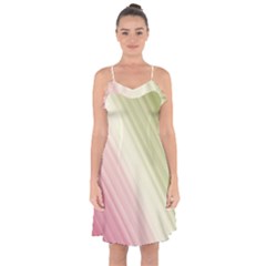 Pink Green Ruffle Detail Chiffon Dress by Sparkle