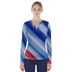 Blue White V-neck Long Sleeve Top by Sparkle