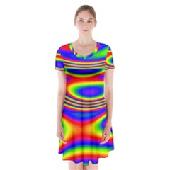 Rainbow Short Sleeve V-neck Flare Dress by Sparkle