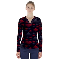 Digital Cards V-neck Long Sleeve Top by Sparkle