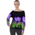 Flower Off Shoulder Long Sleeve Velour Top View1