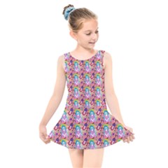 Blue Haired Girl Pattern Pink Kids  Skater Dress Swimsuit by snowwhitegirl