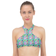 Blue Haired Girl Pattern Green High Neck Bikini Top by snowwhitegirl