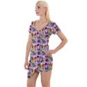 Purple Glasses Girl Pattern Lilac Short Sleeve Asymmetric Mini Dress View1