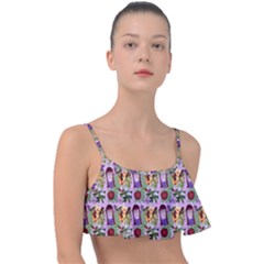 Purple Glasses Girl Pattern Lilac Frill Bikini Top by snowwhitegirl