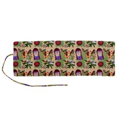 Purple Glasses Girl Pattern Peach Roll Up Canvas Pencil Holder (m) by snowwhitegirl