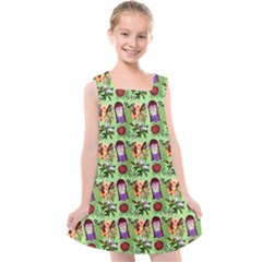 Purple Glasses Girl Pattern Green Kids  Cross Back Dress by snowwhitegirl