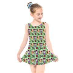 Purple Glasses Girl Pattern Green Kids  Skater Dress Swimsuit by snowwhitegirl