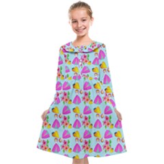 Girl With Hood Cape Heart Lemon Pattern Blue Kids  Midi Sailor Dress by snowwhitegirl