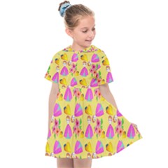 Girl With Hood Cape Heart Lemon Pattern Yellow Kids  Sailor Dress by snowwhitegirl