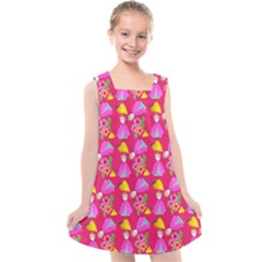 Girl With Hood Cape Heart Lemon Pattern Pink Kids  Cross Back Dress by snowwhitegirl