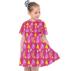 Girl With Hood Cape Heart Lemon Pattern Pink Kids  Sailor Dress by snowwhitegirl