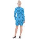 Blue repeat pattern Button Long Sleeve Dress View2