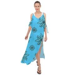 Blue Repeat Pattern Maxi Chiffon Cover Up Dress by emmamatrixworm