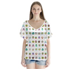 All The Aliens Teeny V-neck Flutter Sleeve Top by ArtByAng