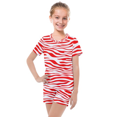 Red And White Zebra Kids  Mesh Tee And Shorts Set by Angelandspot