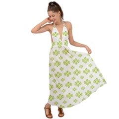 Bright Leaves Motif Print Pattern Design Backless Maxi Beach Dress by dflcprintsclothing