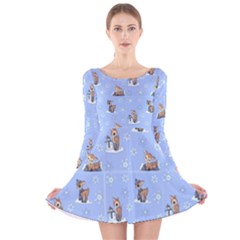 Winter Deer Long Sleeve Velvet Skater Dress (blue) by Steampunkkittie