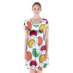 Geometric Fruity Short Sleeve V-neck Flare Dress by tmsartbazaar