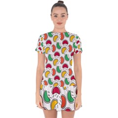 Geometric Fruity Drop Hem Mini Chiffon Dress by tmsartbazaar