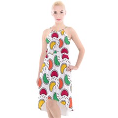 Geometric Fruity High-low Halter Chiffon Dress  by tmsartbazaar