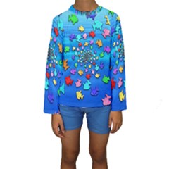 Fractal Art School Of Fishes Kids  Long Sleeve Swimwear by WolfepawFractals