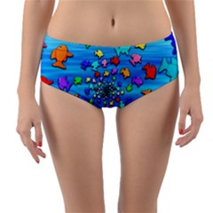 Fractal Art School Of Fishes Reversible Mid-waist Bikini Bottoms by WolfepawFractals