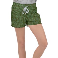 Green Army Camouflage Pattern Velour Lounge Shorts by SpinnyChairDesigns