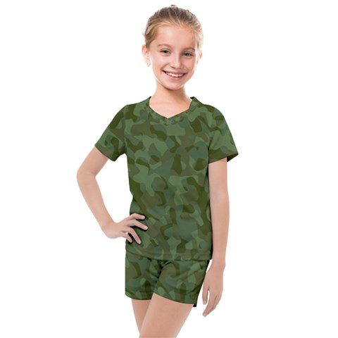 Green Army Camouflage Pattern Kids  Mesh Tee And Shorts Set by SpinnyChairDesigns