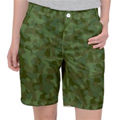 Green Army Camouflage Pattern Pocket Shorts by SpinnyChairDesigns