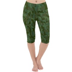 Green Army Camouflage Pattern Lightweight Velour Cropped Yoga Leggings by SpinnyChairDesigns