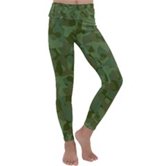 Green Army Camouflage Pattern Kids  Lightweight Velour Classic Yoga Leggings by SpinnyChairDesigns