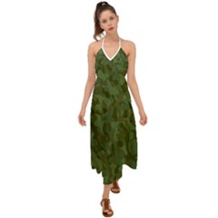 Green Army Camouflage Pattern Halter Tie Back Dress  by SpinnyChairDesigns