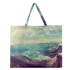 Landscape Mountains Lake River Zipper Large Tote Bag by HermanTelo