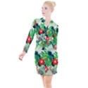 Tropical Leaf Flower Digital Button Long Sleeve Dress View1