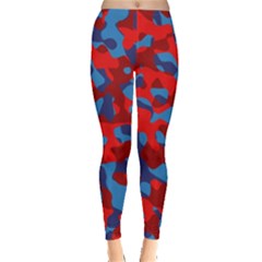 Red And Blue Camouflage Pattern Leggings  by SpinnyChairDesigns