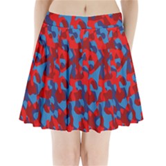 Red And Blue Camouflage Pattern Pleated Mini Skirt by SpinnyChairDesigns