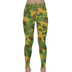 Yellow Green Brown Camouflage Classic Yoga Leggings by SpinnyChairDesigns