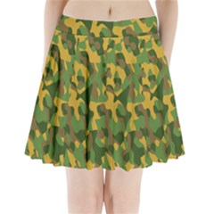 Yellow Green Brown Camouflage Pleated Mini Skirt by SpinnyChairDesigns