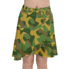 Yellow Green Brown Camouflage Chiffon Wrap Front Skirt by SpinnyChairDesigns