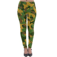 Yellow Green Brown Camouflage Lightweight Velour Leggings by SpinnyChairDesigns