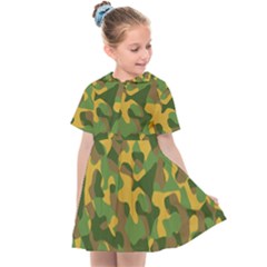 Yellow Green Brown Camouflage Kids  Sailor Dress by SpinnyChairDesigns