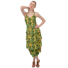 Yellow Green Brown Camouflage Layered Bottom Dress by SpinnyChairDesigns