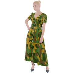 Yellow Green Brown Camouflage Button Up Short Sleeve Maxi Dress by SpinnyChairDesigns