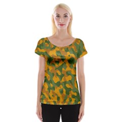 Green And Orange Camouflage Pattern Cap Sleeve Top by SpinnyChairDesigns